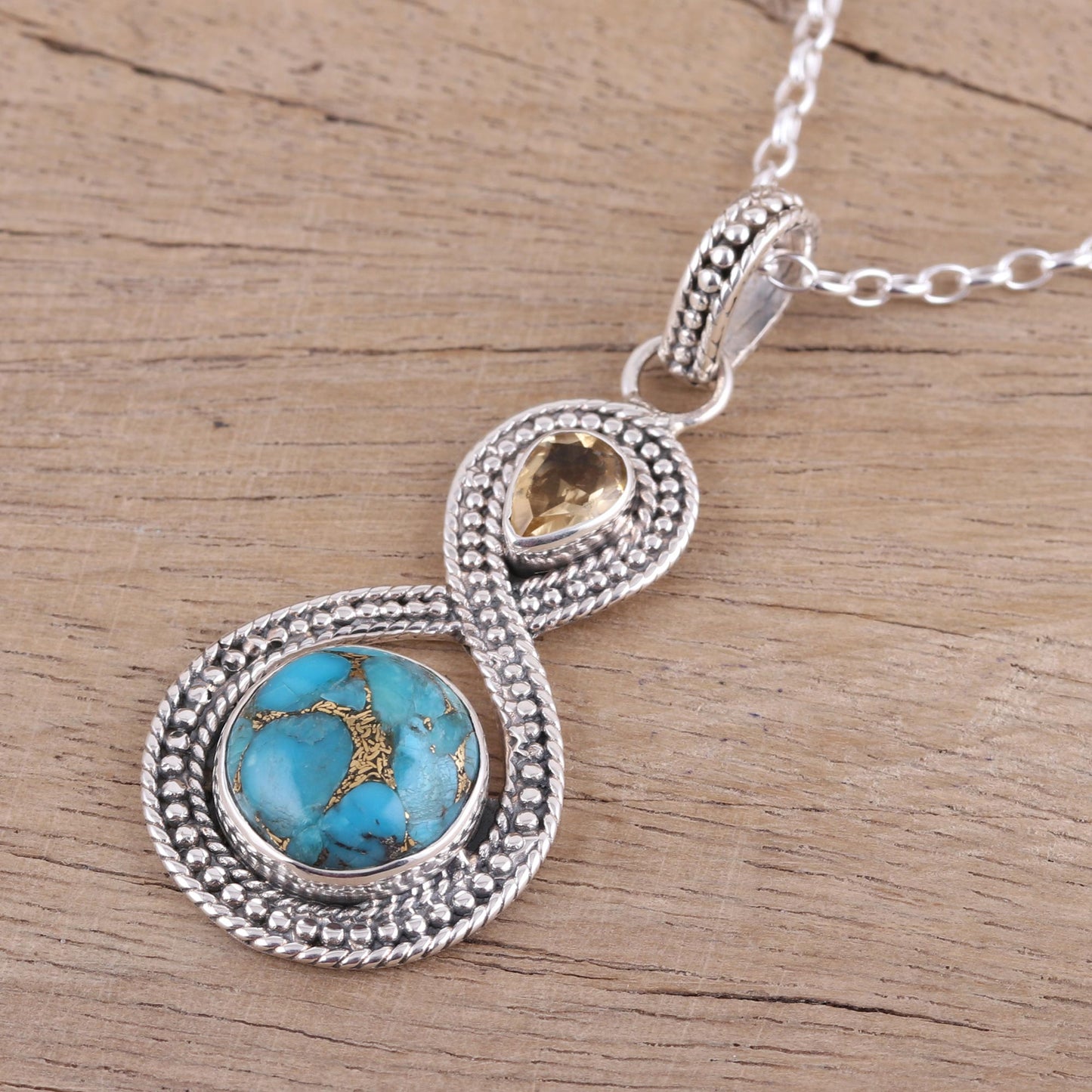 Dazzling Infinity Indian Citrine and Composite Turquoise Pendant Necklace