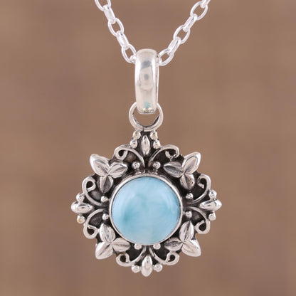 Ethereal Eden Larimar and Sterling Silver Pendant Necklace from India