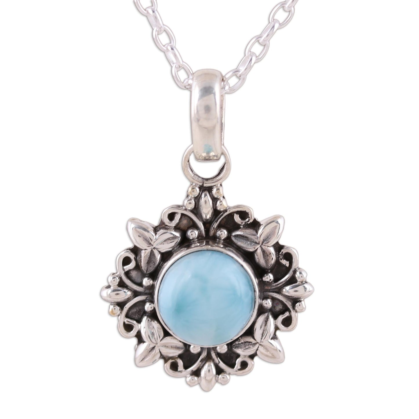 Ethereal Eden Larimar and Sterling Silver Pendant Necklace from India