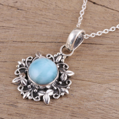 Ethereal Eden Larimar and Sterling Silver Pendant Necklace from India