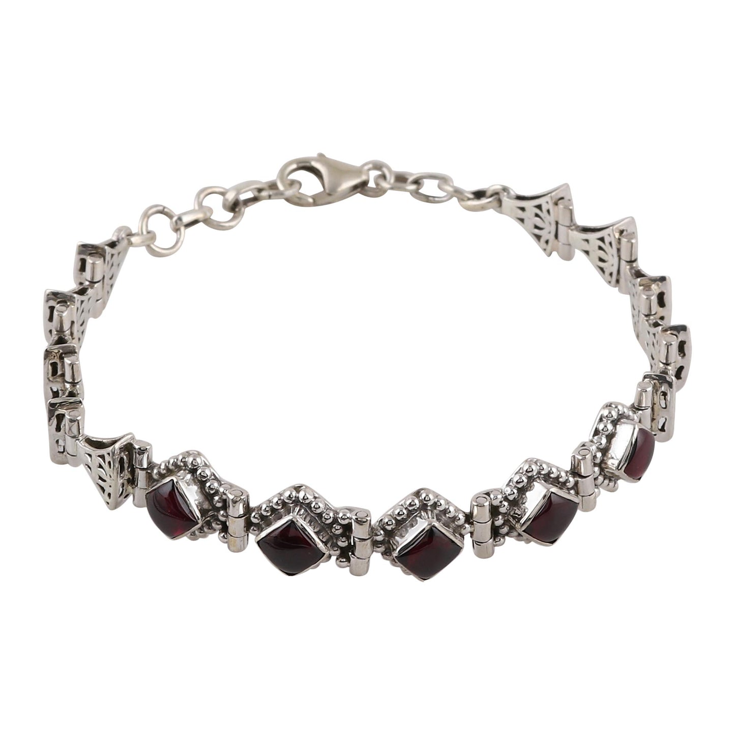 Radiant Red Romance Sterling Silver Red Garnet Openwork Link Bracelet