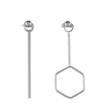 Icy Holiday Artisan Handmade 925 Sterling Silver Earrings Hexagon Chain