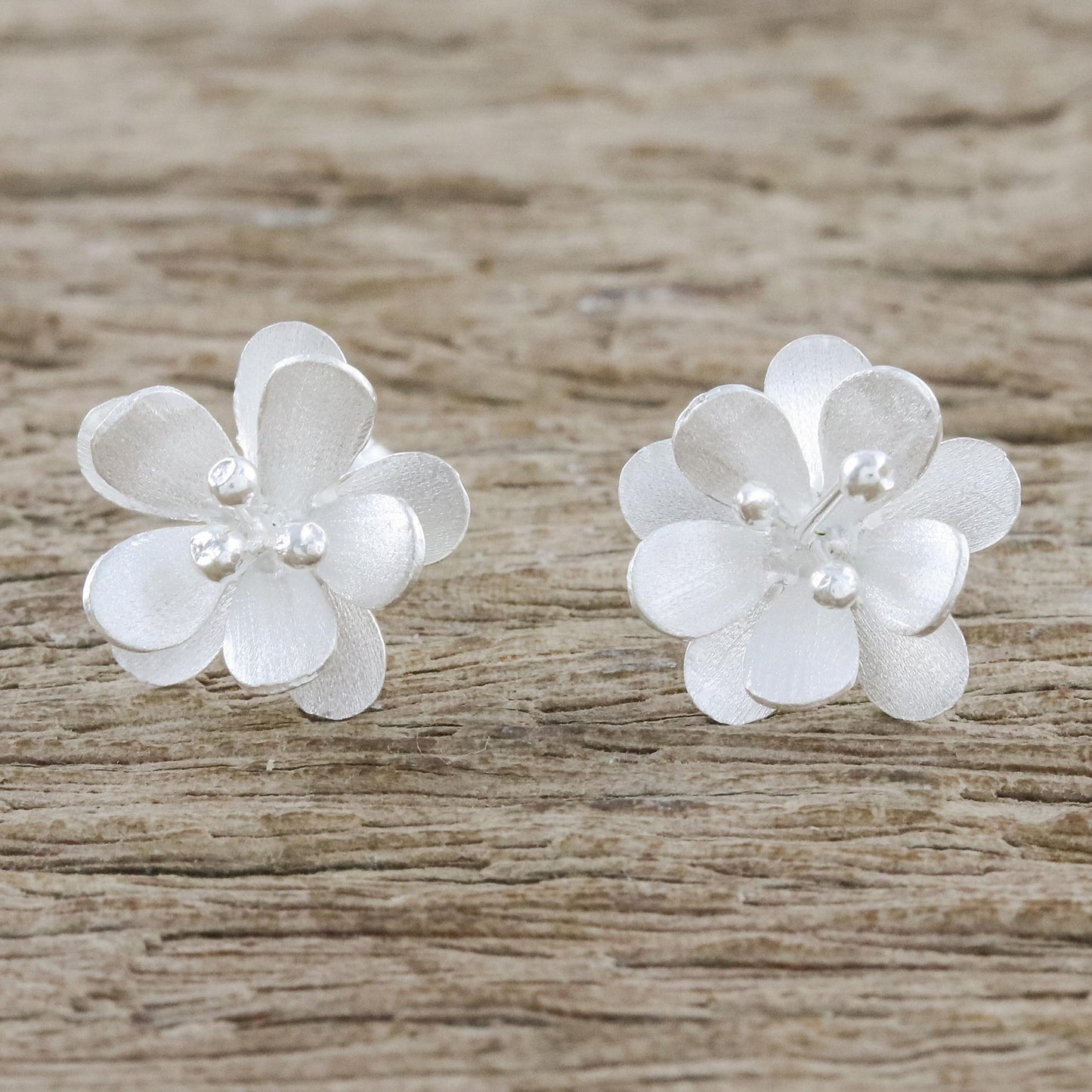 Fantastic Blossoms Flower-Shaped Sterling Silver Button Earrings from Thailand