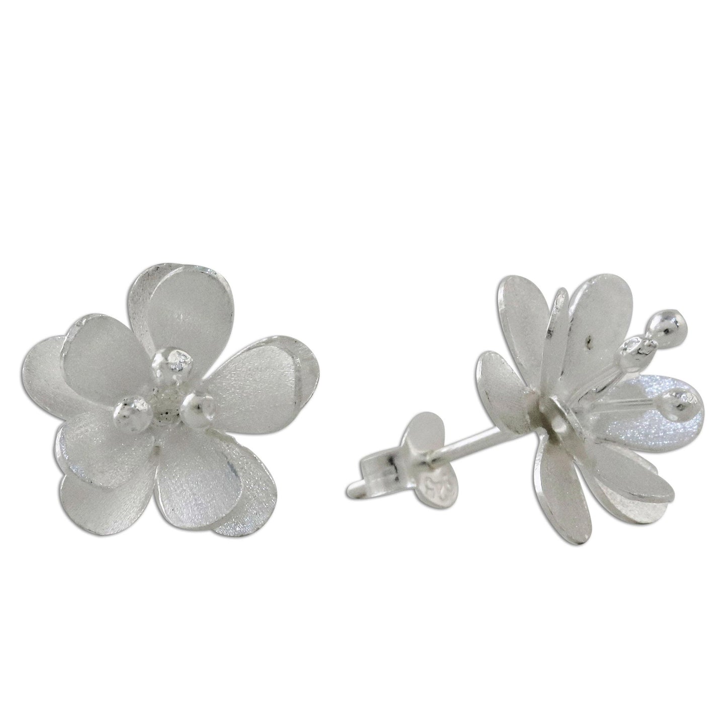 Fantastic Blossoms Flower-Shaped Sterling Silver Button Earrings from Thailand