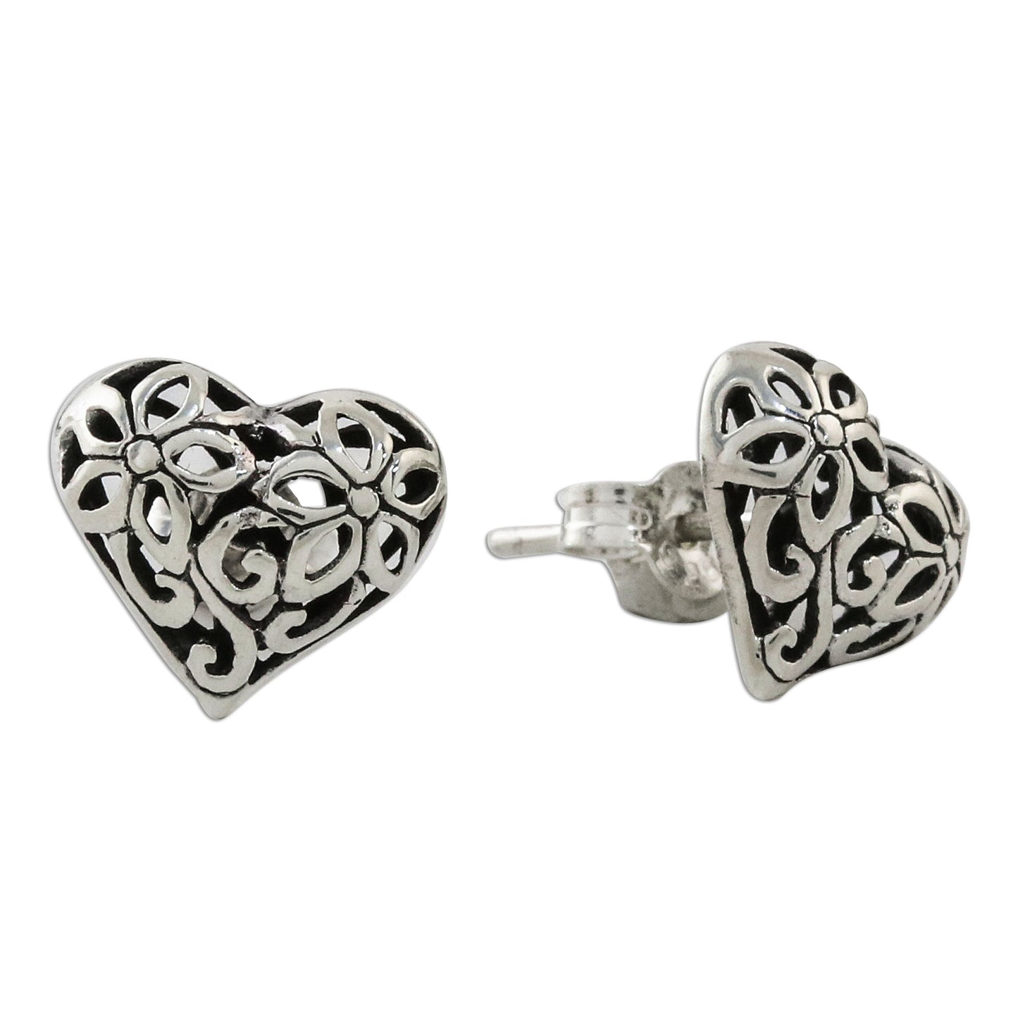 Petaled Hearts Floral Heart-Shaped Sterling Silver Earrings from Thailand