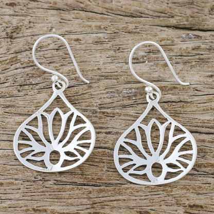 Shimmering Lotus Lotus-Shaped Sterling Silver Dangle Earrings from Thailand