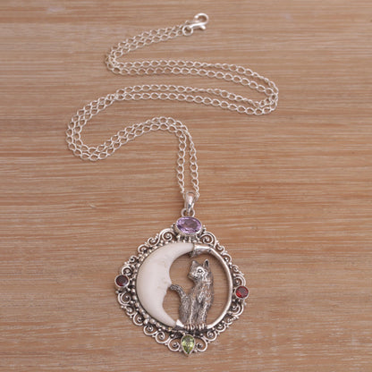 Alley Cat & Crescent Moon Pendant Necklace