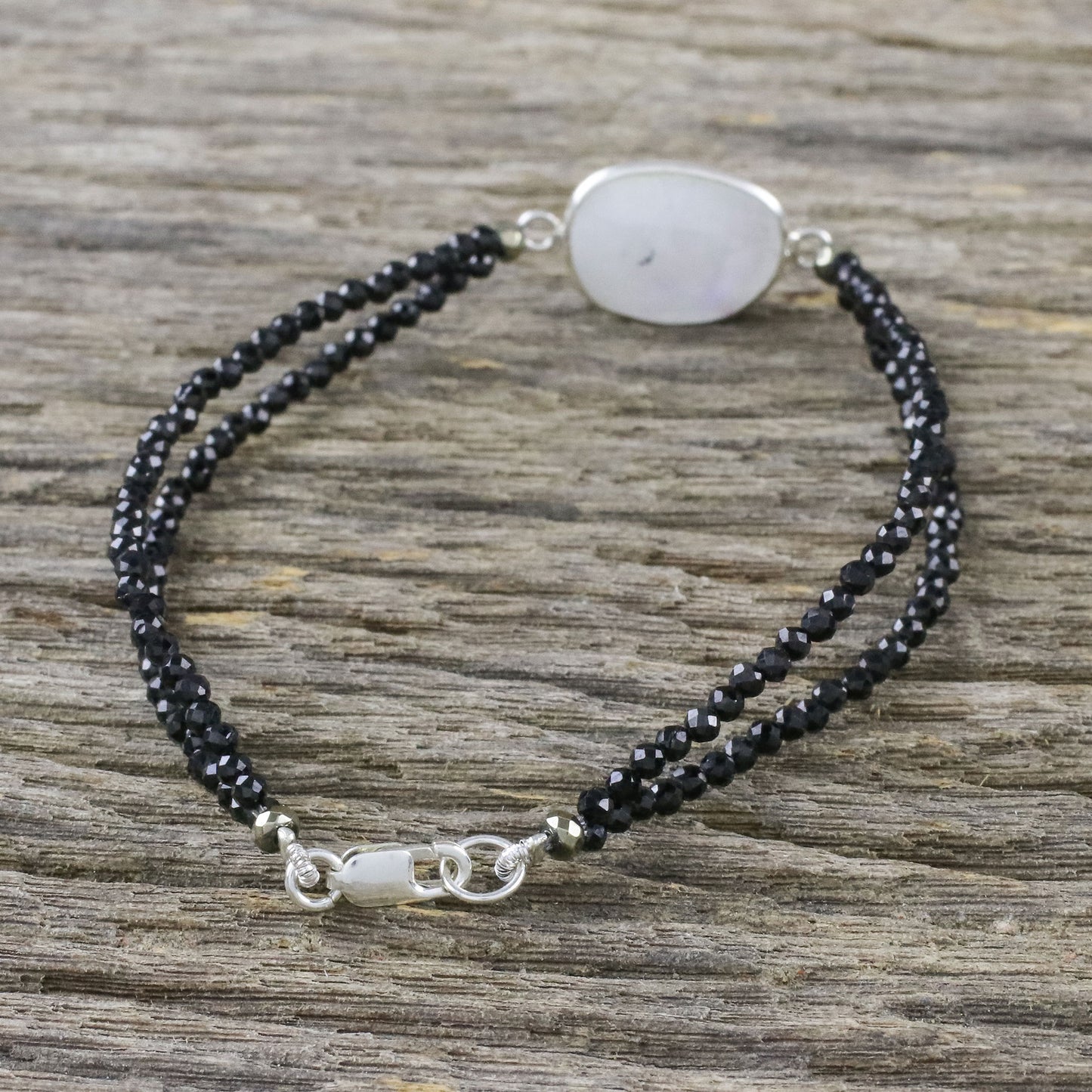 Moon Lover Rainbow Moonstone Beaded Pendant Bracelet from Thailand
