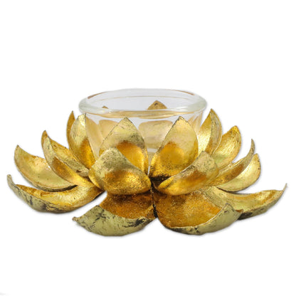 Gleaming Lotus Lotus Shaped Steel Tealight Holder from Thailand