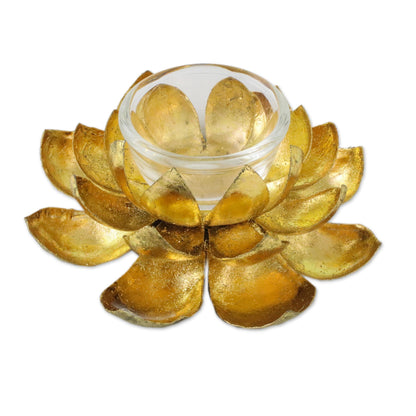 Gleaming Lotus Lotus Shaped Steel Tealight Holder from Thailand