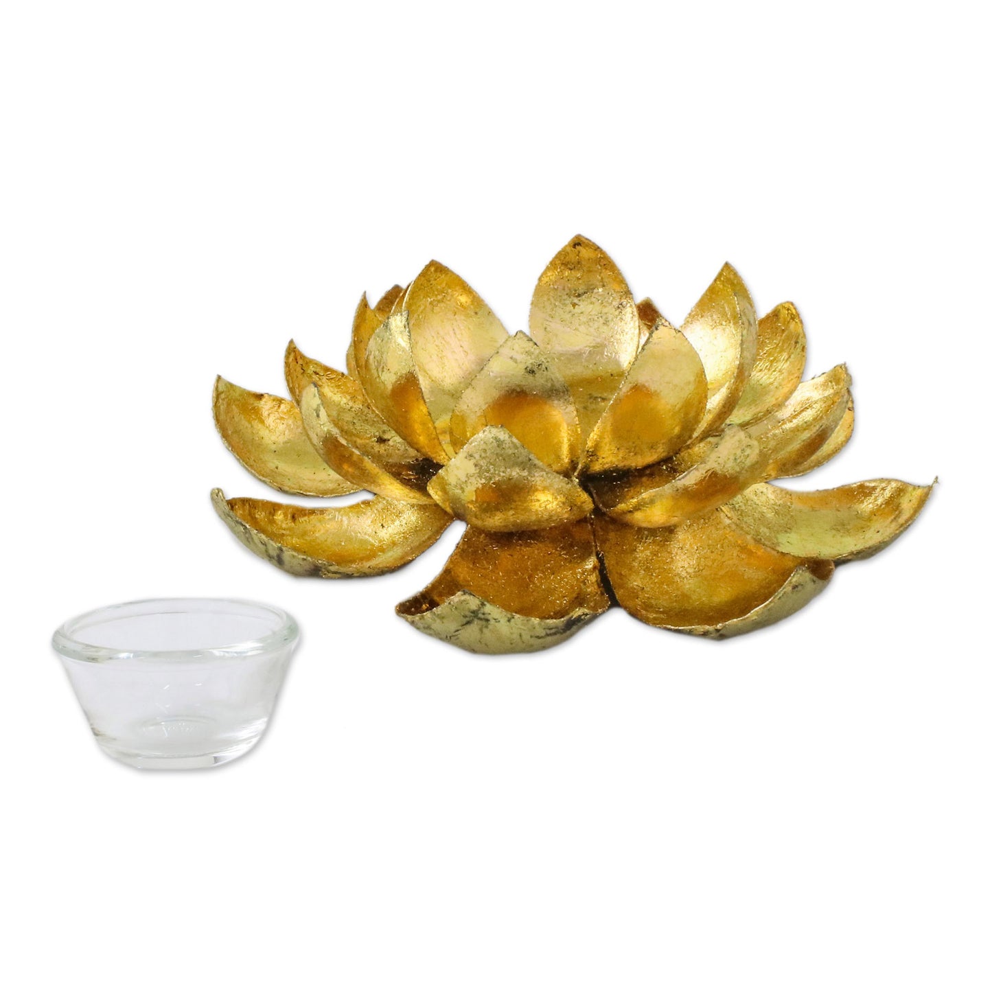 Gleaming Lotus Lotus Shaped Steel Tealight Holder from Thailand