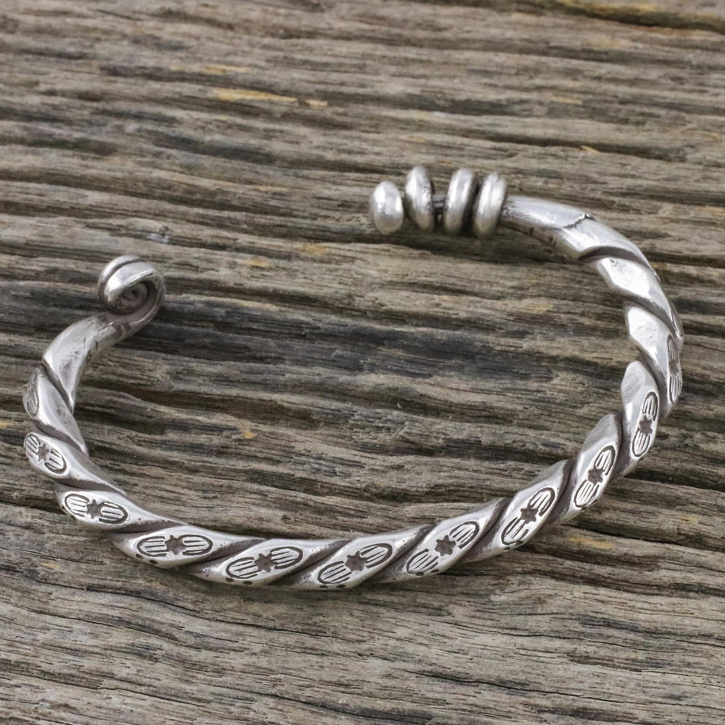 Lanna Flora Handmade Sterling Silver Thai Hill Tribe Cuff Bracelet