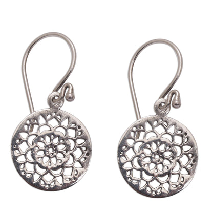 Enchanting Mandalas Round Sterling Silver Mandala Flower Earrings from Bali