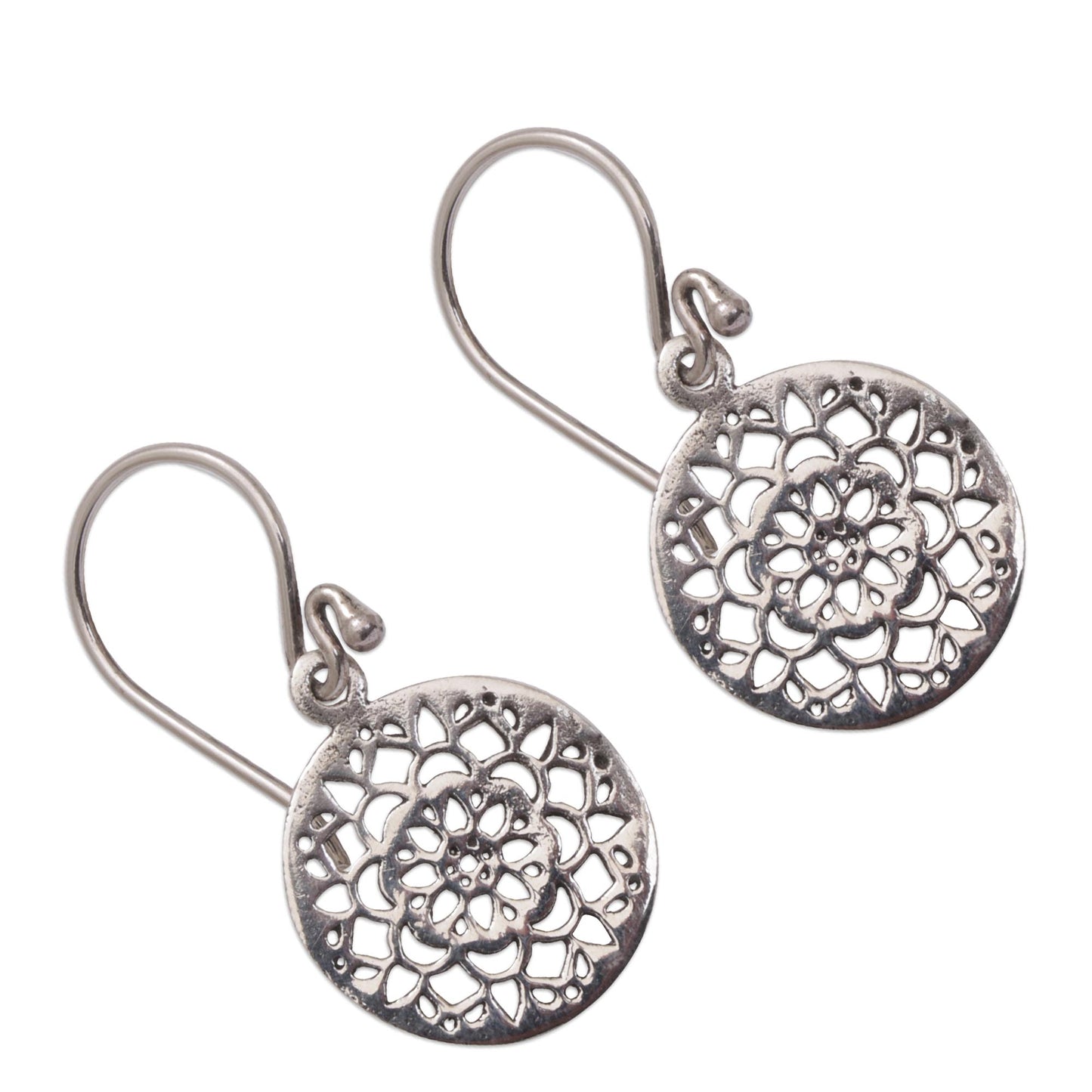 Enchanting Mandalas Round Sterling Silver Mandala Flower Earrings from Bali