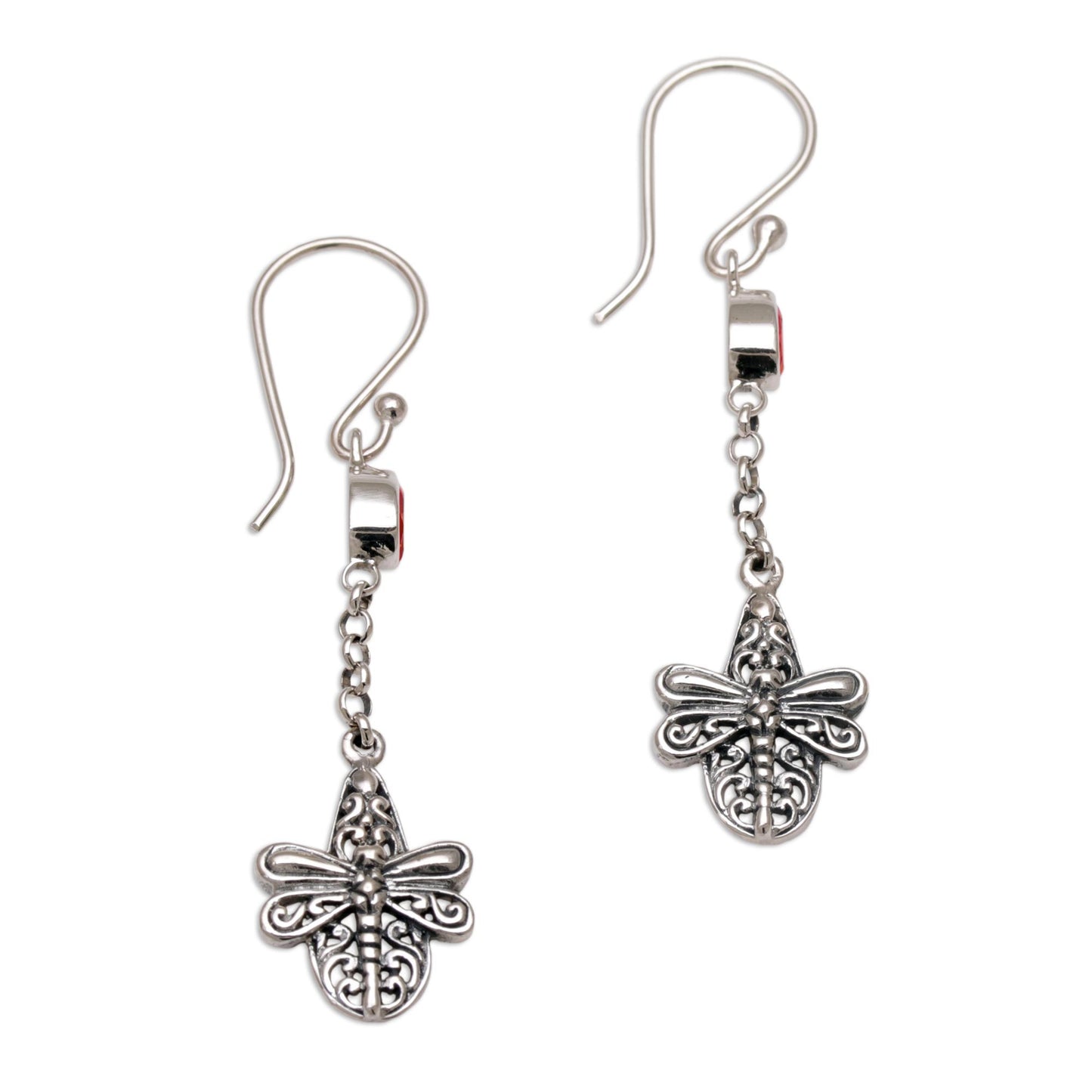 Dragonfly Altar Handmade 925 Sterling Silver Garnet Dragonfly Earrings