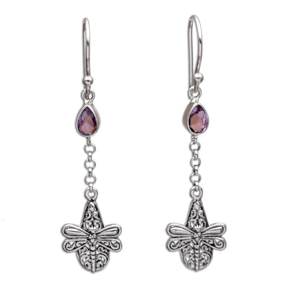 Dragonfly Altar Handmade 925 Sterling Silver Amethyst Dragonfly Earrings