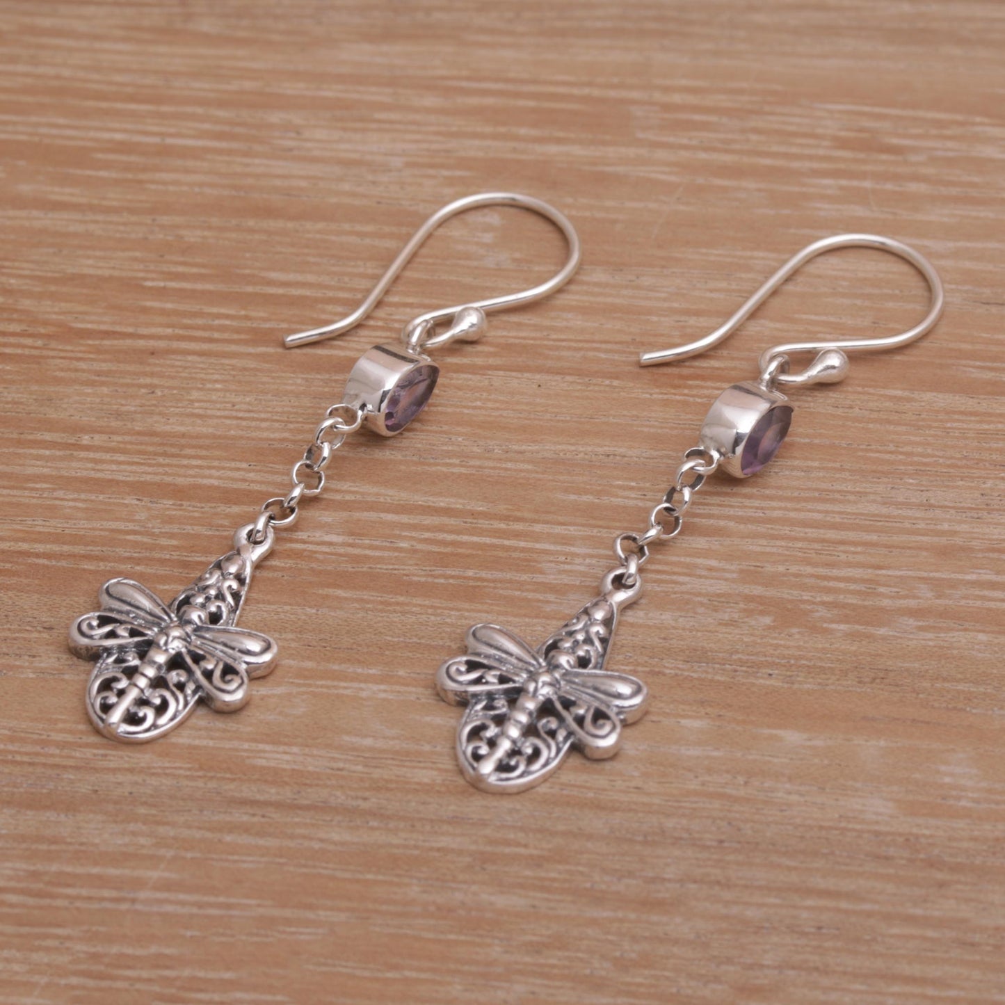 Dragonfly Altar Handmade 925 Sterling Silver Amethyst Dragonfly Earrings