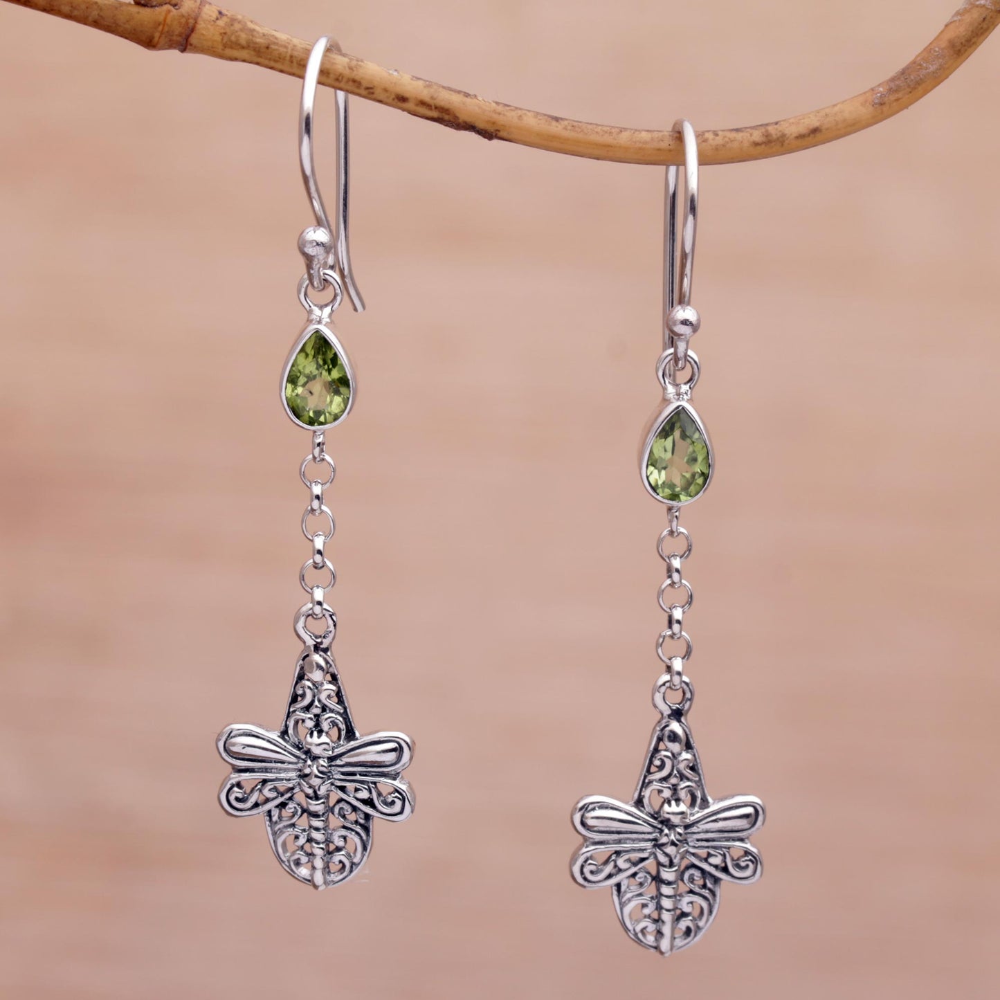 Dragonfly Altar Handmade 925 Sterling Silver Peridot Dragonfly Earrings