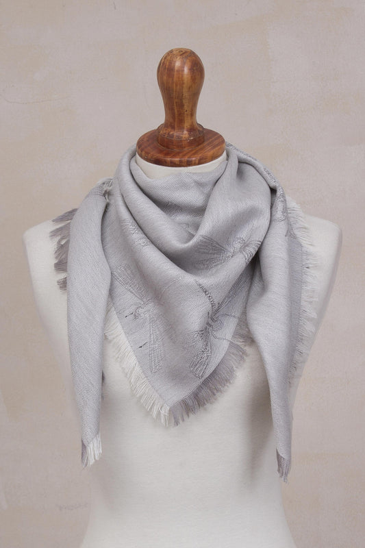 Dragonfly in Pearl Grey Baby Alpaca and Silk Blend Grey Dragonfly Reversible Scarf