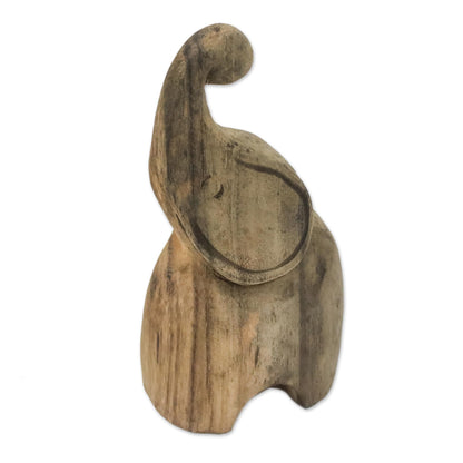 Joyful Elephant Handmade Raintree Wood Elephant Statuette from Thailand