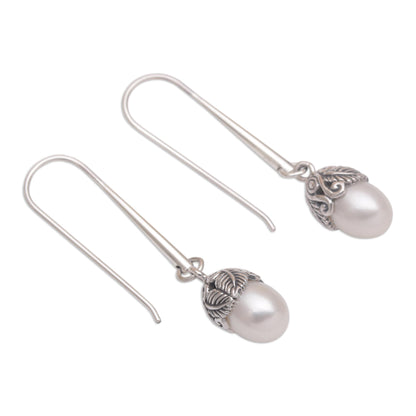 Balinese Acorn Silver & Pearl Earrings