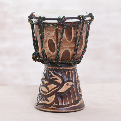 Turtle Beat Turtle-Themed Mahogany Mini Djembe Drum from Bali