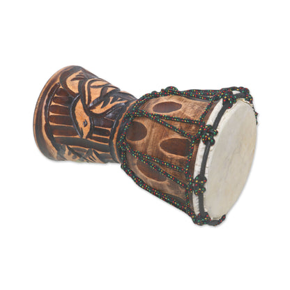 Turtle Beat Turtle-Themed Mahogany Mini Djembe Drum from Bali