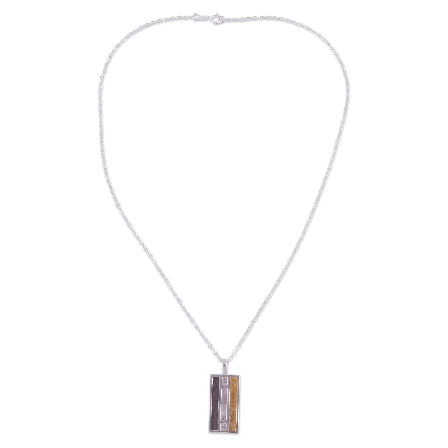 Window of Light Rectangular Gold Accent Silver Pendant Necklace from Peru