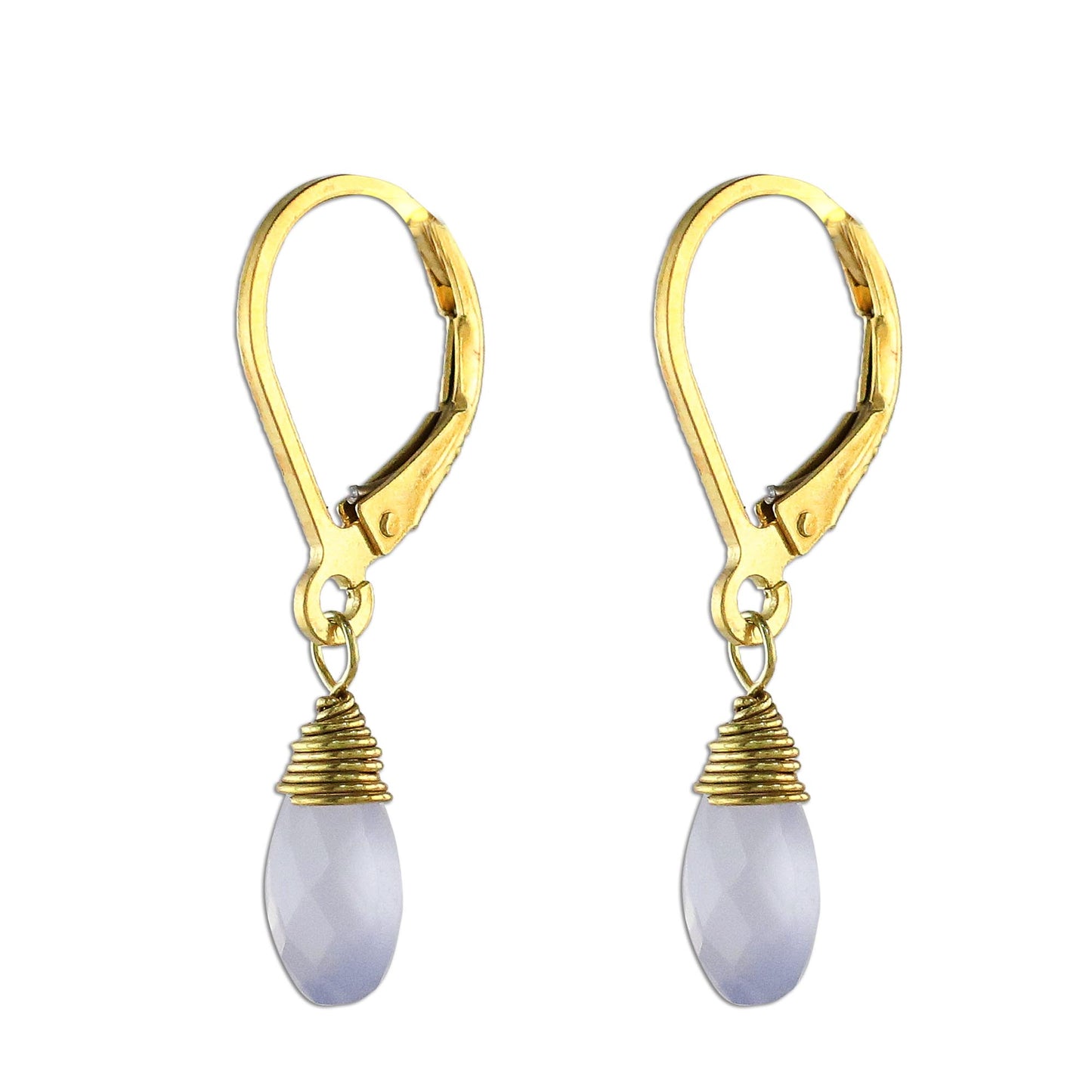Grand Treasure in Blue Handmade 18k Gold Plated Blue Chalcedony Dangle Earrings