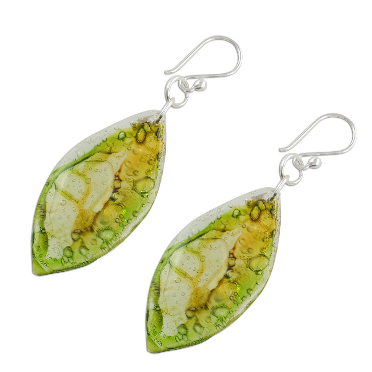 Leafy Forest Green Recycled CD Dangle Earrings from Guatemala