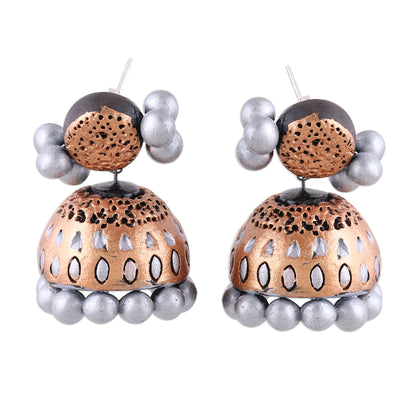 Rich Ambiance Gold and Silver-Tone Ceramic Dangle Earrings from India