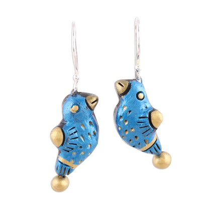 Dancing Sparrow Hand Crafted Terracotta Blue Bird Earrings from India