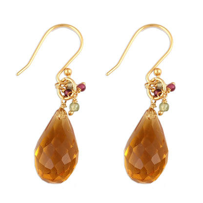 Sunset Raindrops Handmade 22k Gold Plated Sterling Silver Gemstone Earrings