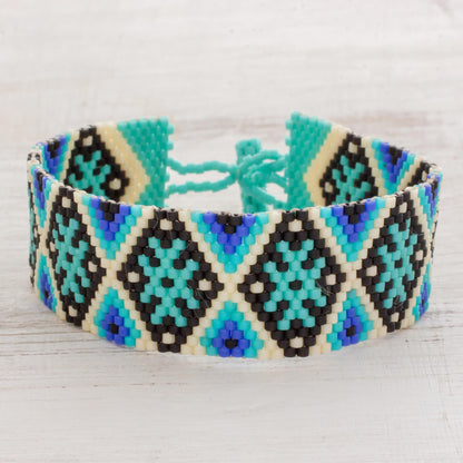 Sea Stars Blue and Black Geometric Beaded Wristband Bracelet