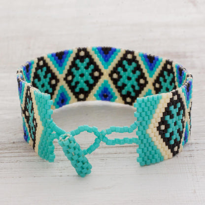 Sea Stars Blue and Black Geometric Beaded Wristband Bracelet