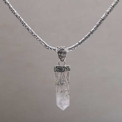 Crystalline Fern Handmade 925 Sterling Silver Quartz Pendant Chain Necklace