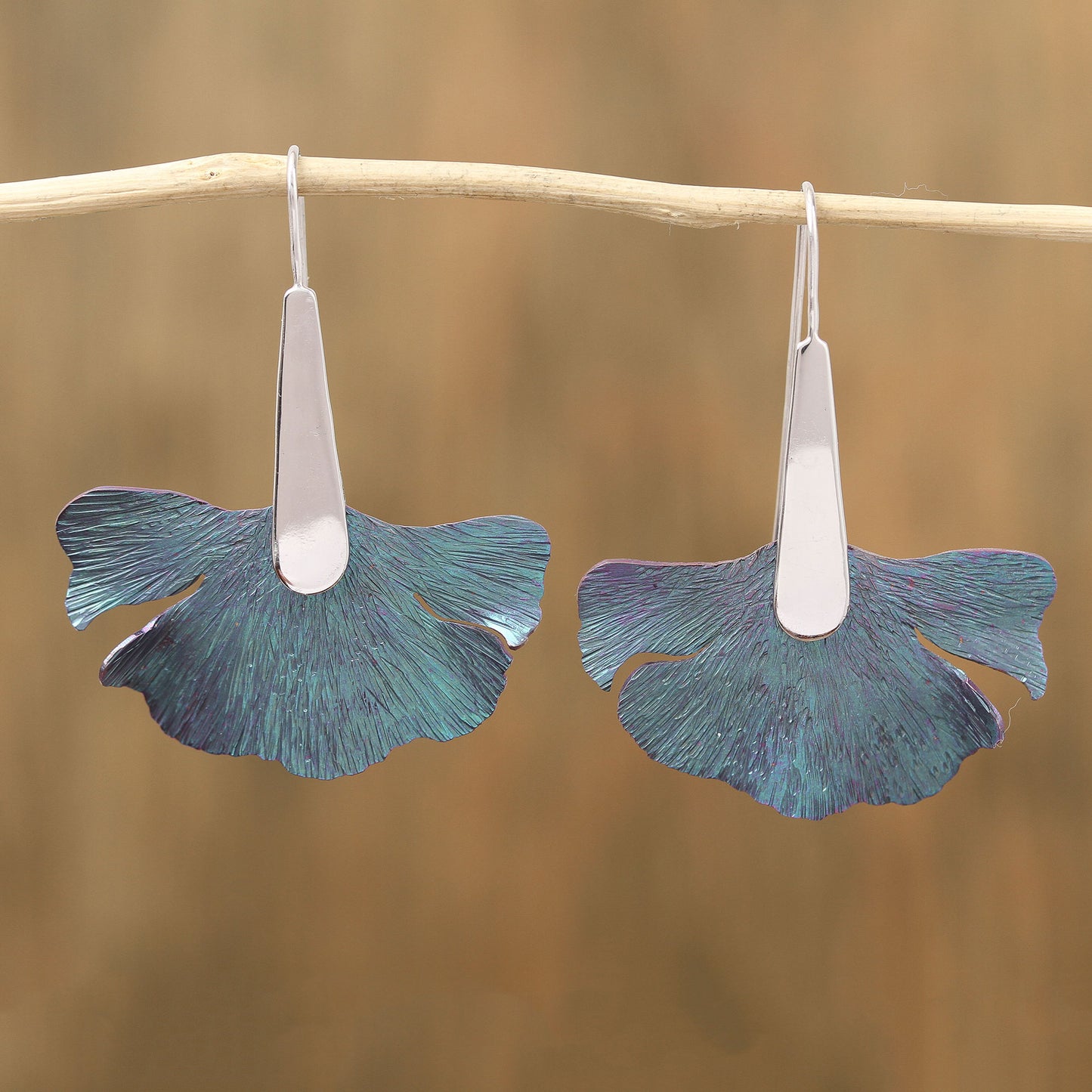 Blue Betta Titanium and Sterling Silver Drop Earrings from Mexico