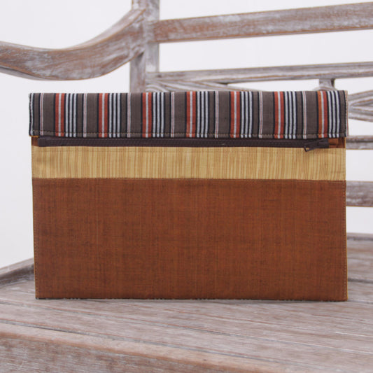 Lurik Guardian Brown 100% Cotton Brown Striped Tablet Sleeve from Indonesia