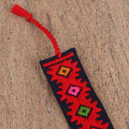 Dynamic Diamonds Hand Crafted Multi-Color Embroidered Cotton Bookmark