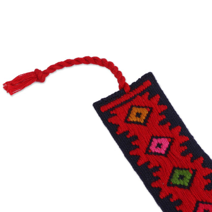 Dynamic Diamonds Hand Crafted Multi-Color Embroidered Cotton Bookmark