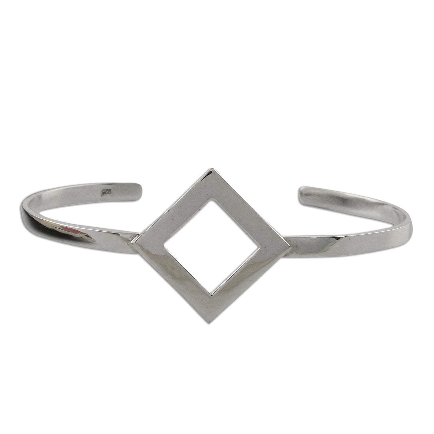 Elegant Symmetry Sterling Silver Wire Cuff Bracelet with Diamond Shape