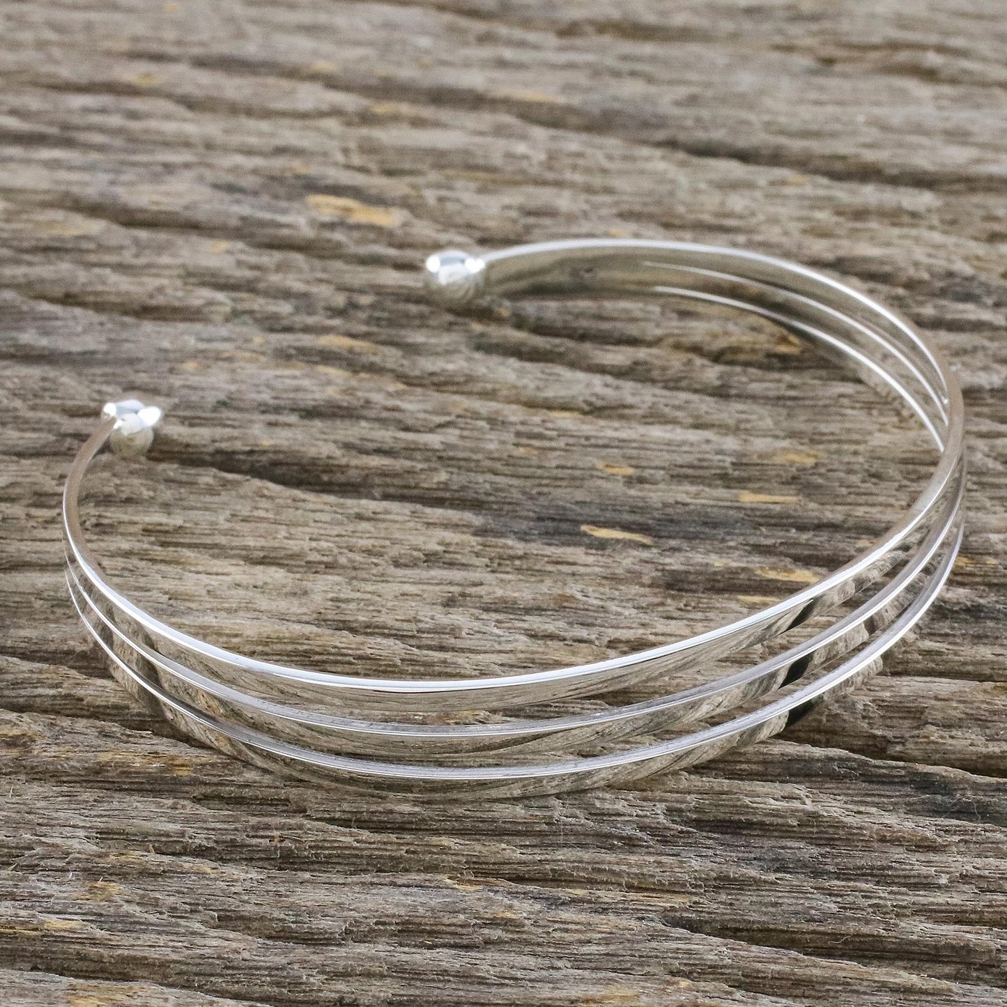 Aligned Trio Sterling Silver Wire Narrow Cuff Bracelet