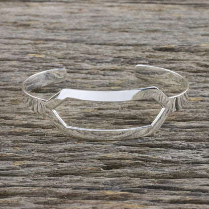 Elegant Geometry Sterling Silver Cuff Bracelet with Elongated Hexagon