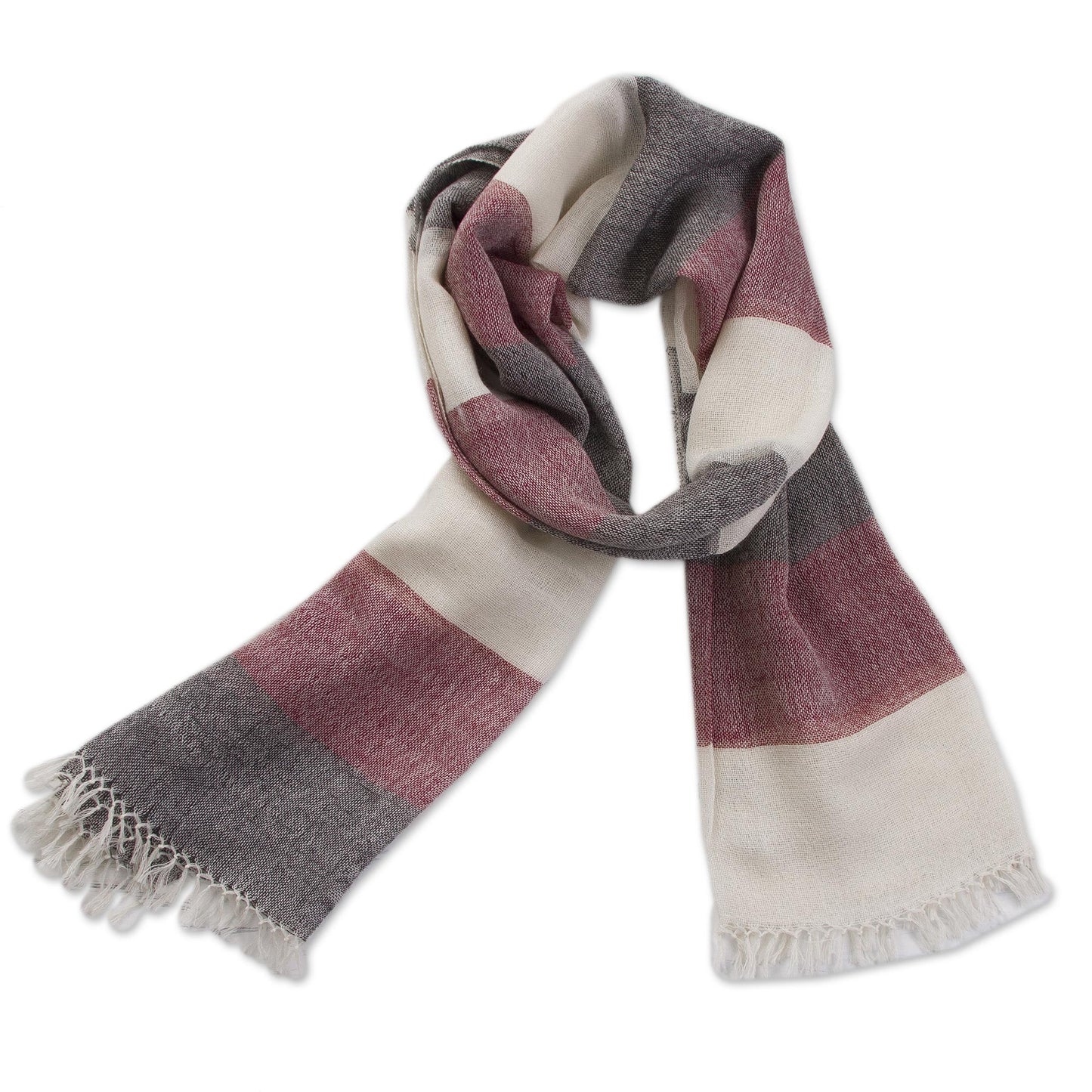 Favorite Cabernet 100% Alpaca Wool Dark Red Off White and Black Striped Scarf