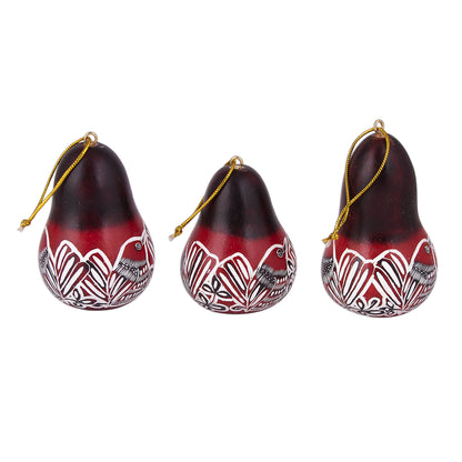 Bird Chorus Hand Crafted Bird and Flower Gourd Ornaments (Set of 3)