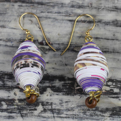 Majestic Abladei Handmade Recycled Paper and Wood Dangle Earrings from Ghana