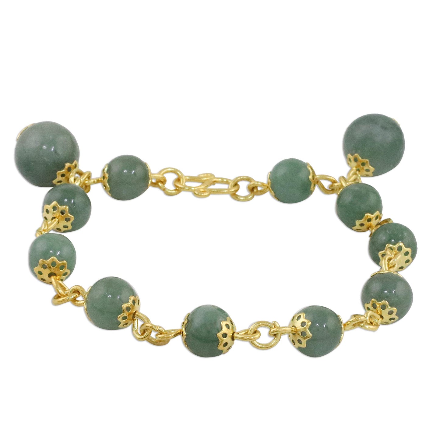 Jade Deluxe 18K Gold Plated Jade Link Bracelet with Hook Clasp