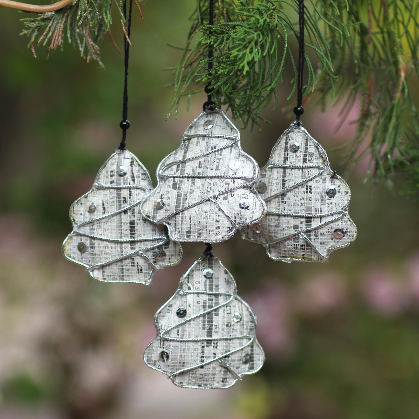 New Life Trees Recycled Newspaper Tree-Shaped Holiday Ornaments (Set of 4)