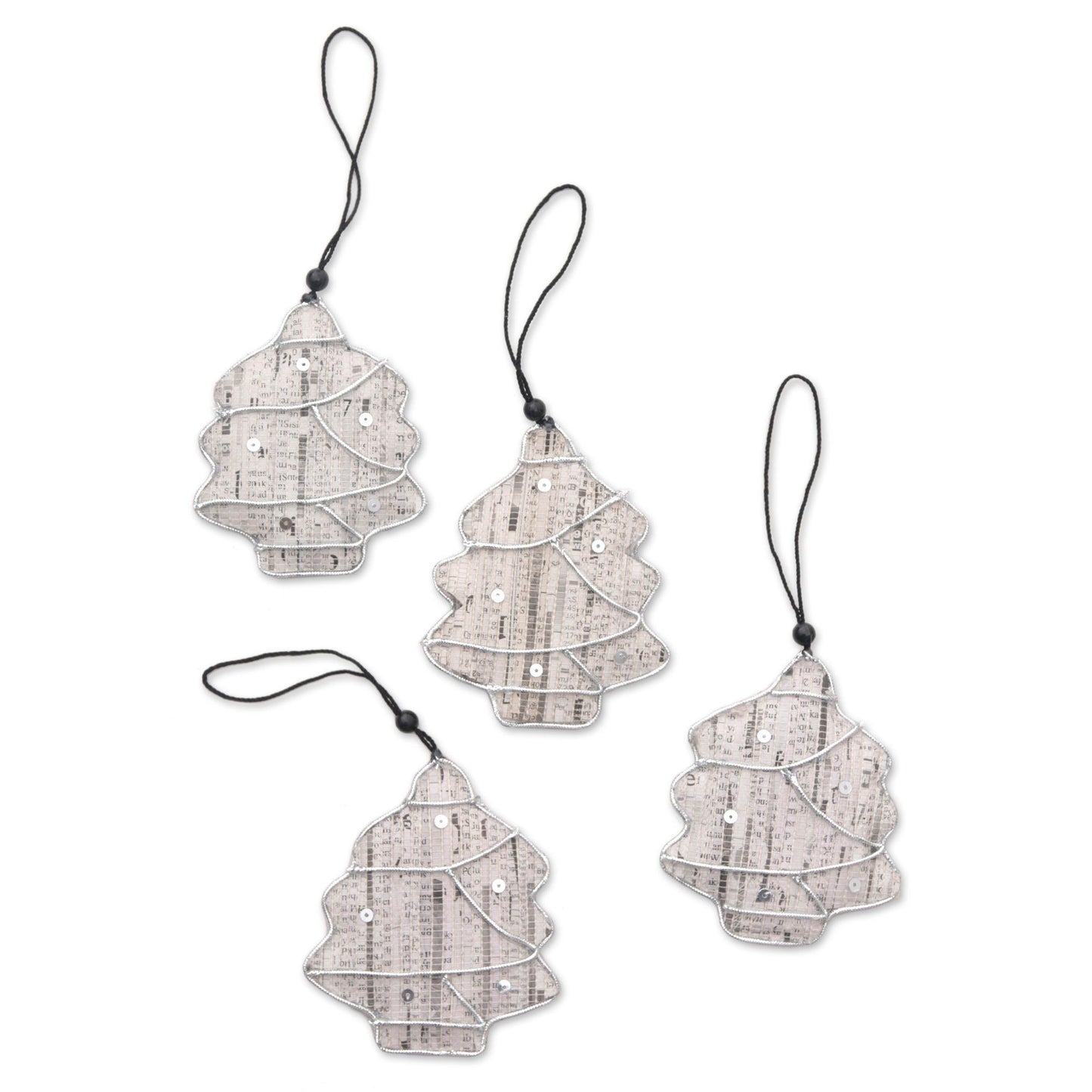 New Life Trees Recycled Newspaper Tree-Shaped Holiday Ornaments (Set of 4)