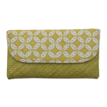 Truntum Dreams Hand Woven Lontar Leaf and Cotton Yellow Clutch Bag